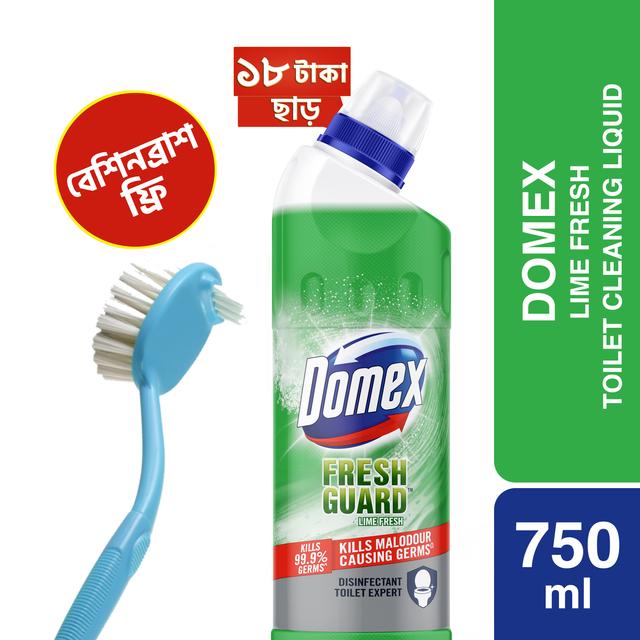 Domex Toilet Cleaning Liquid Lime Fresh 750ml Get a Basin Brush Free